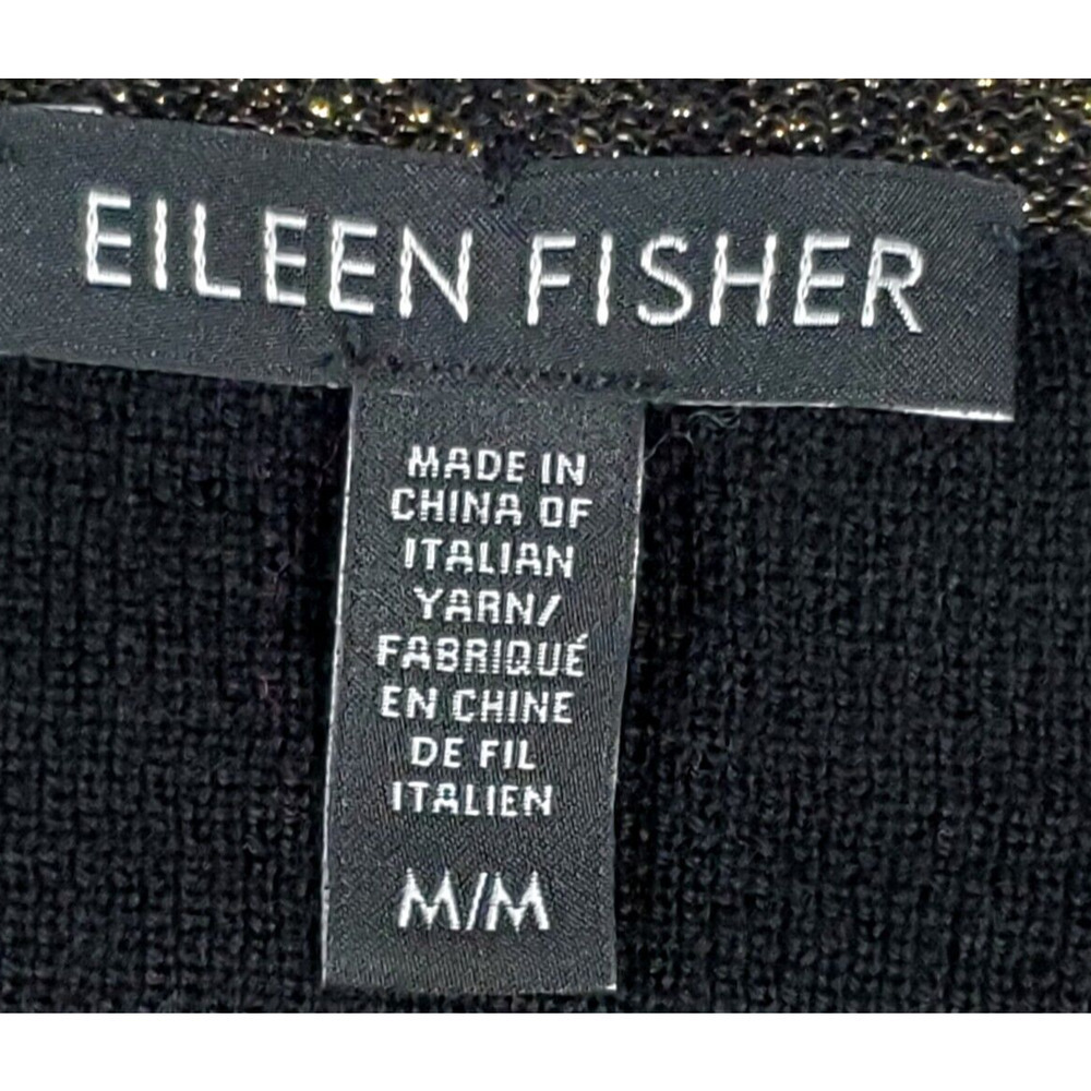 Eileen Fisher Open Front Cardigan Size Medium Black Gold Long Sleeve Dressy - Picture 6 of 9